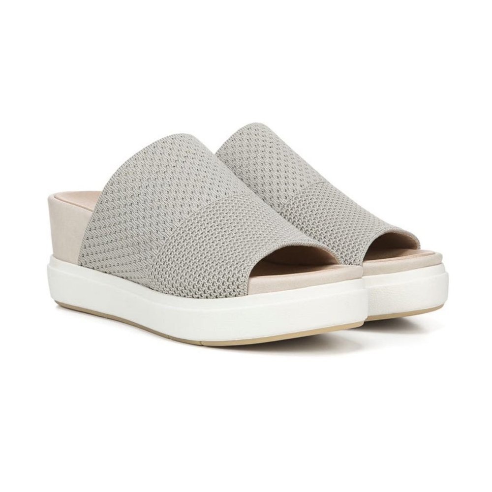 SOLD Dr. Scholl's Womens Grey Sonia Mesh Fabric Slip On Platform Sandals - Picture 1 of 15